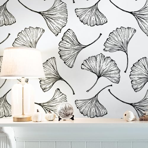 Black and White Leaves Peel and Stick Wallpaper