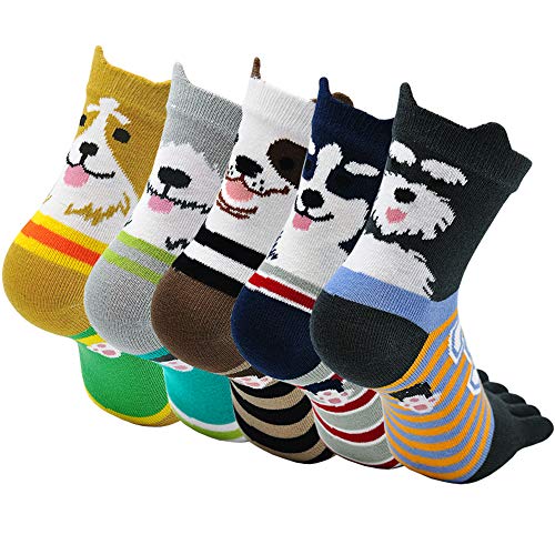 Women Toe Socks Cotton Comfy Low Cut Five Finger Sock Athletic Ankle for Ladies (Dogs-5 Paris, Womens Shoe Size: 5-10)