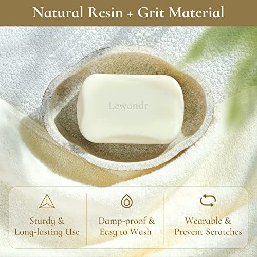 Lewondr Soap Dish, Natural Resin and Grit Material Soap Tray, Decorative Soap Holder for Shower Bathroom Kitchen Sink, Bar Soap Sponge Holder with Exquisite Carving Pattern and Gilt Edging, Khaki
