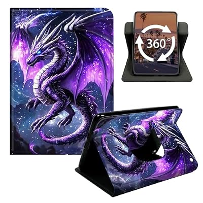 Case for Amazon Kindle Fire HD 8/8 Plus Tablet (12th Generation/10th Gen,2024/2022/2020 Release) 8", Slim Hybrid 360 Degree Rotating Stand Cover W/Auto Wake/Sleep-Purple Dragon Galaxy