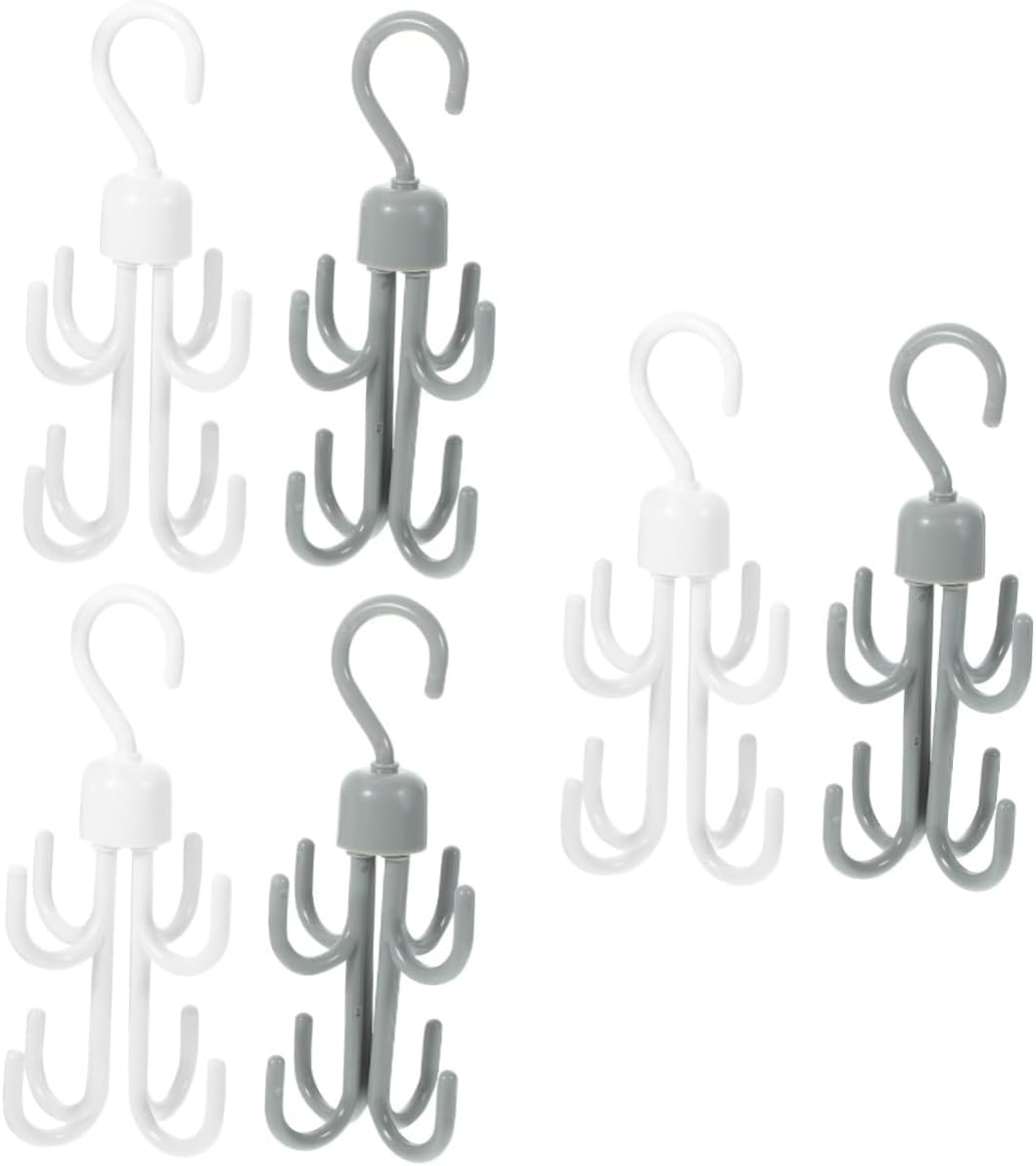 Luxshiny 6pcs Belt Rack Hangers Multiple Hooks Compact Closet Organizer for Belts and Ties Rotating Storage White and Gray for Home and Hotel Use