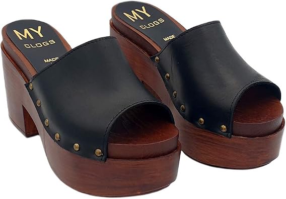 Kiara Shoes Women's Mules in Genuine Black Leather, Height 9.5 cm - MY176 Nero
