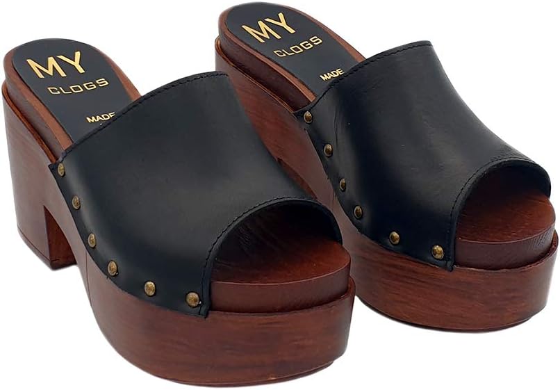 Kiara Shoes Women's Mules in Genuine Black Leather, Height 9.5 cm - MY176 Nero