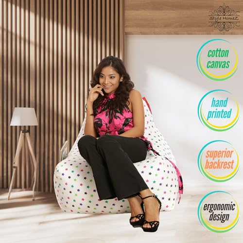 Image of Style Homez HackeyCotton Canvas Star Printed Bean Bag XXL Size Filled with Beans Fillers