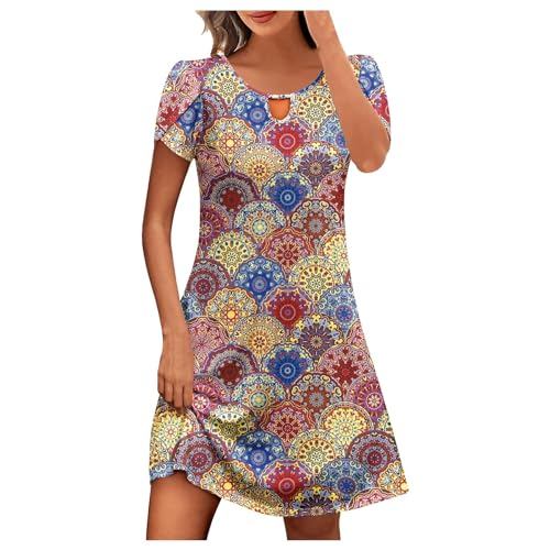Vestido de verano vintage, vestido bohemio, vestido de verano, elegante, vestido de playa, vestido camisero, estampado gráfico, vestido básico, parte superior, vestido cómodo, blusas, O Camuflaje, XXL