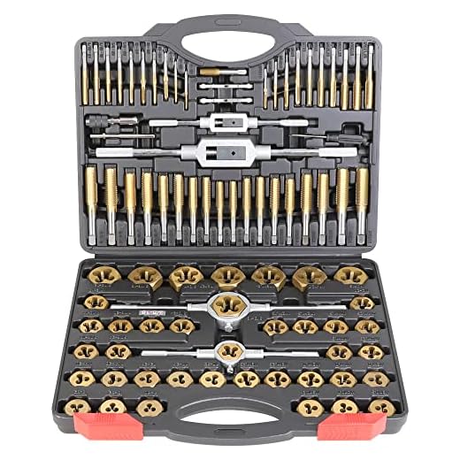 WYNNsky Die and Tap Set in SAE and Metric, Hex Threading Dies for External Threads, Thread Tap for Internal Threads, Thread Wrench, Thread Pitch Gauge, 86 Pieces Gauge Kit for DIY Tapered