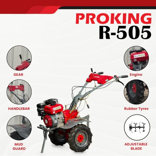 Image of RBW Power Weeder Machine for Agriculture 4 Stroke | 7.5 HP Petrol Engine 245cc Heavy Duty Power Weeder Plough,Cultivator Blades Attachments for Soil Preparation, Weeding, Farming & Garden (R-505,Red)