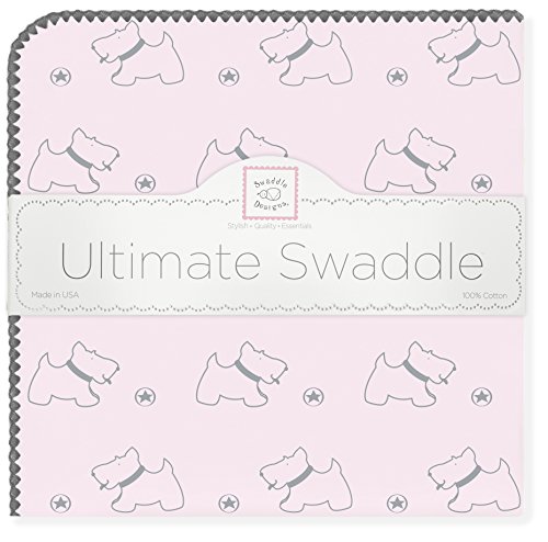 SwaddleDesigns Ultimate Winter Swaddle, X-Large Receiving Blanket, Made in USA, Premium Cotton Flannel, Gray Doggie on Pastel Pink (Mom's Choice Award Winner)