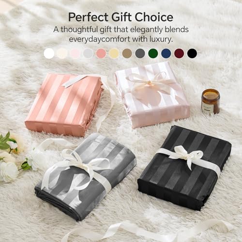 BEDELITE Jacquard Striped Satin Sheet Queen Size, Black, 4 Pieces - image 7