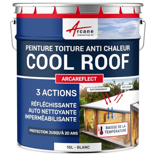 ARCANE INDUSTRIES Cool Roof, Peinture toiture Blanche et réfléchissante, Anti Chaleur et Auto nettoyante : Arcareflect - 10 L Blanc