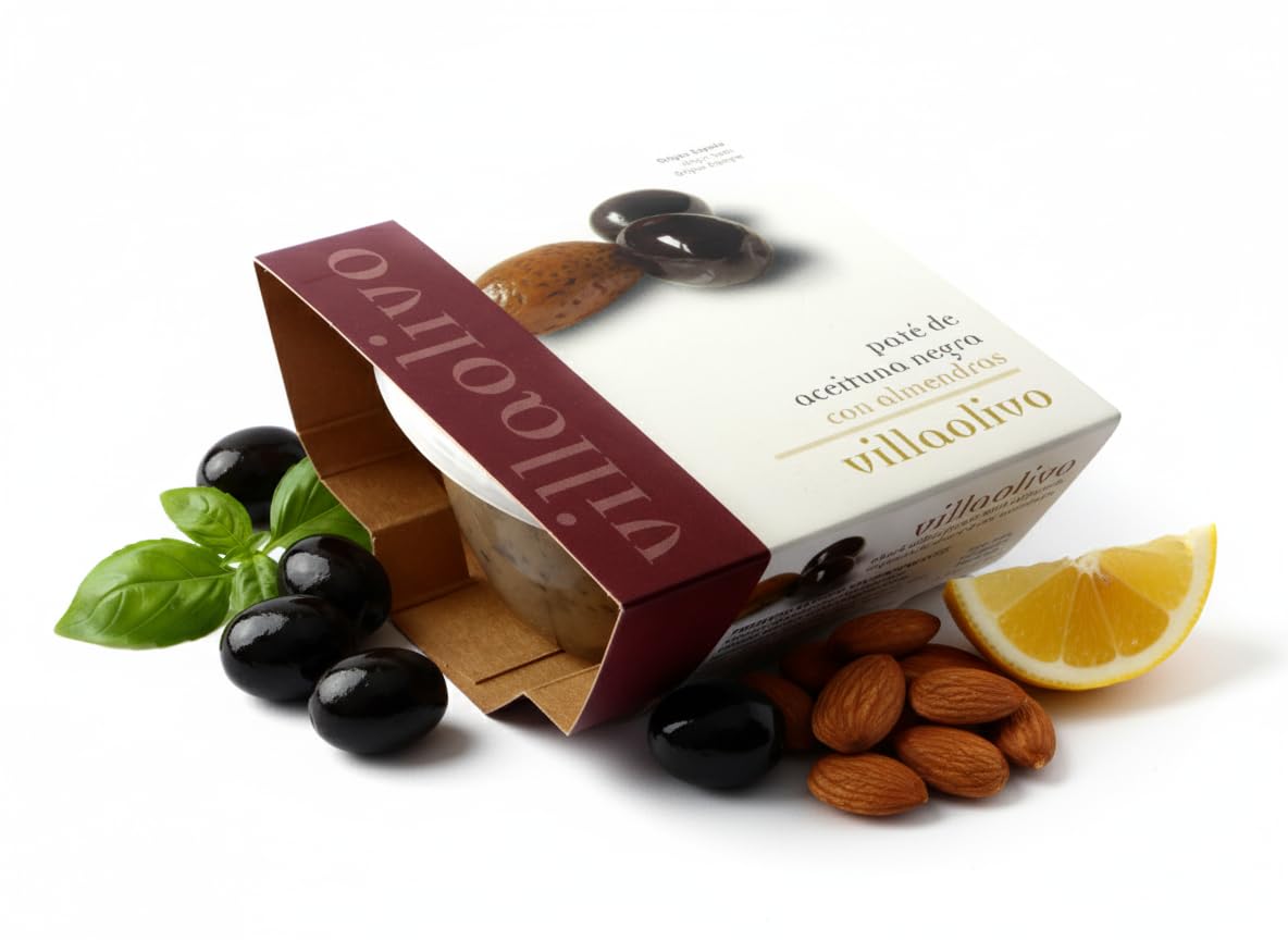 Villaolivo - Pack 12x125g Paté Gourmet de Aceitunas Verdes con Almendras y Aceitunas Negras con Almendras | 100% Natural, Vegano y Sin Conservantes | Ideal para Tapas y Tostadas | Hecho en España