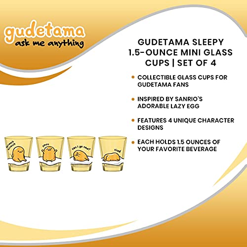 Silver Buffalo Gudetama Sleepy 1.5-Ounce Mini Glass Cups, Set Of 4 | Official Sanrio Lazy Egg Collectible Drinkware | Novelty Kitchen Gifts, Shot Glasses For Home Barware #TOP6