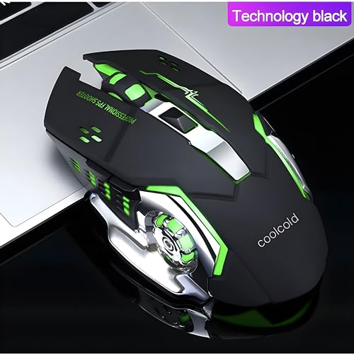Image of COOLCOLD Gaming Mouse | Rechargeable, Wireless Gaming Mouse | with Type c OTG Dongle, 2.4Ghz RGB Lights Mice, Upto 2400 DPI 6 Button, 4 Color Breathing Lights, Distance-10m, (Black)