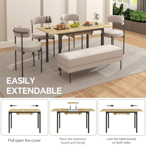 ARTETHYS Dining Table, 110-150cm Extendable Dining Table with Hidden Storage for 4-6 People, Large Kitchen Dinner Table with Metal Legs for Restaurant Home, Oak - Image 4
