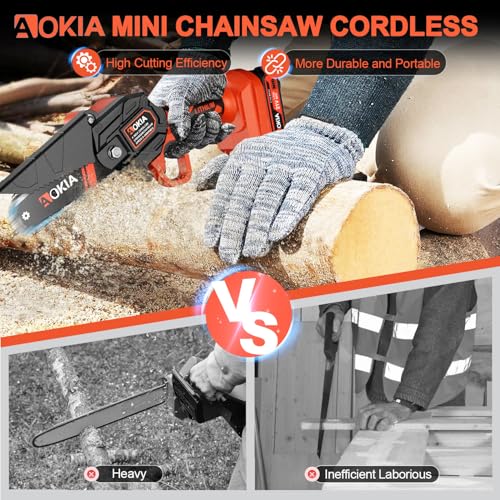 Aokia Mini Chainsaw Battery Powered: 21v Cordless Small Chain Saw with Battery, Charger and 2 Chains, Handheld Electric Chainsaw for Tree Branches Wood Yard and Garden Cutting Work - Thumbnail 7