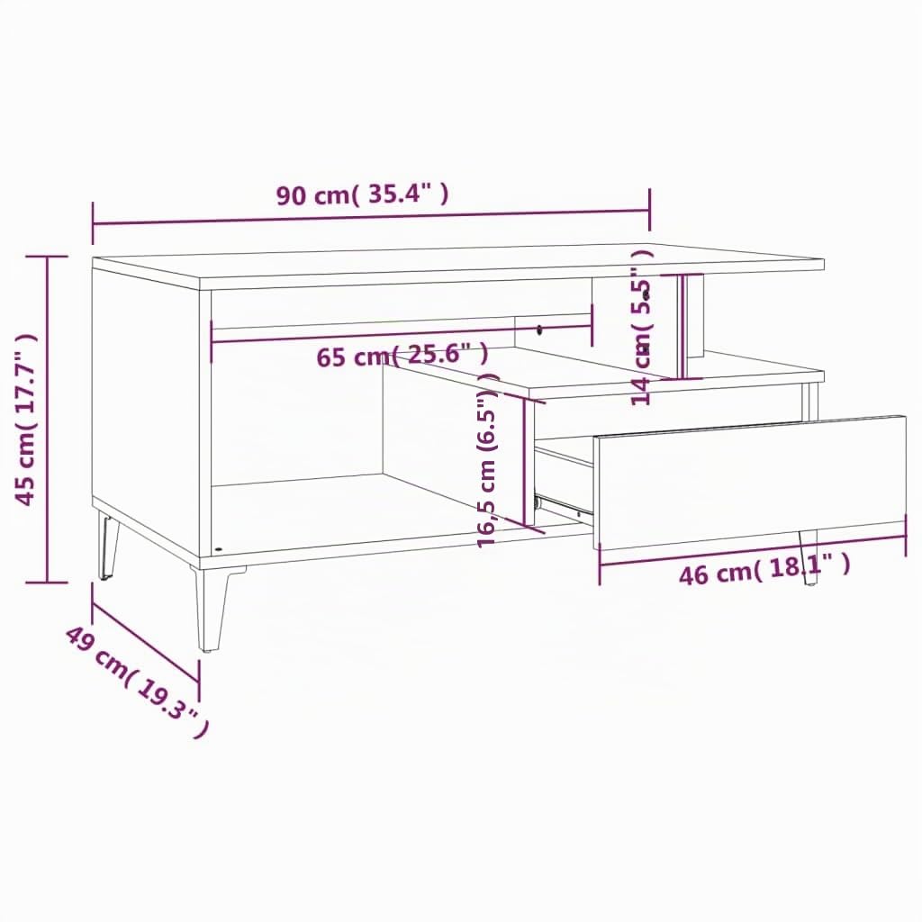 vidaXL Mesa de Centro Auxiliar Consola Mueble Salón Sala de Estar Oficina Sofá Comedor Almacenamiento Decoración Madera Contrachapada Gris Hormigón