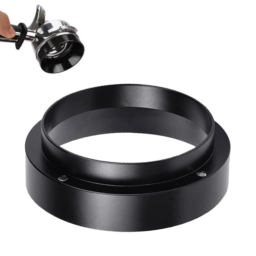 53mm Magnetic Dosing Funnel Espresso Coffee Dosing Ring Aluminum Coffee Dosing Ring with 4 Magnetized Steel Compatible with 53mm Portafilters Espresso Machine (Black)