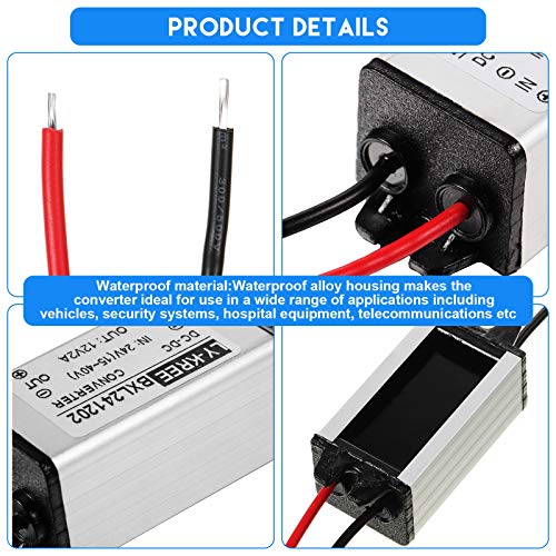 2 Pcs Dc 24v to 12v 2a 24w Step Converter Voltage Reducer Regulator Down Waterproof Dc 24v to 12v Buck Boost Converter for Golf Cart,Accept Dc15-40v Inputs(2 Pieces)2