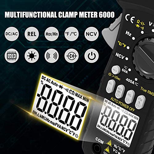 Aiomest Digital Clamp Meter, Trms 6000 Counts Multimeter Ncv Tester For Ac/Dc Voltage Current Capacitance Temp Frequency Resistance Measuring With Backlit #TOP1