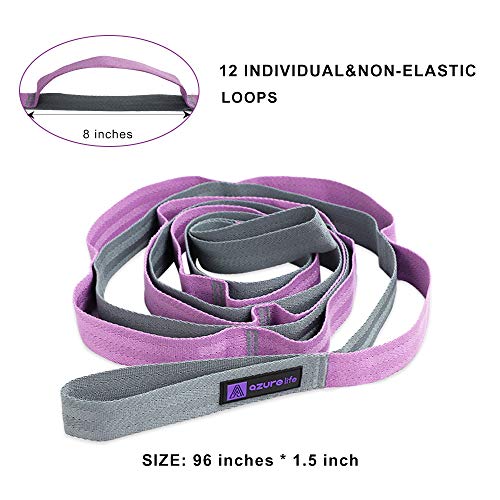 A Azurelife Premium Durable Cotton Stretch Strap With Loops, Non-Elastic Yoga Strap For Stretching, Multi-Loop Fitness Stretch Band For Physical Therapy, Yoga, Pilates&Dance (Purple - 12 Loops) #TOP2