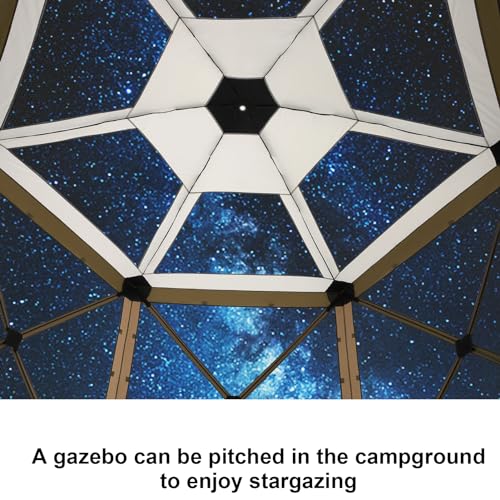 Image of COBIZI 12x12 FT Pop Up Canopy Stargazing Tent, Gazebos On Clearance with Removable Roof,Instant Screened in Gazebo, Screen Tents Portable carpas para Patio for Outdoor Camping,Backyard, Garden, Brown
