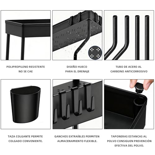 Miniatura 3 de Mimocasa Organizador Bajo Fregadero Cocina Y Baño - 2 Pcs Organizador Fregadero Extraíble Estante Almacenamiento Con Cestas Colgante Y 4 Ganchos, Cocina, Baño Y Hogar, Negro