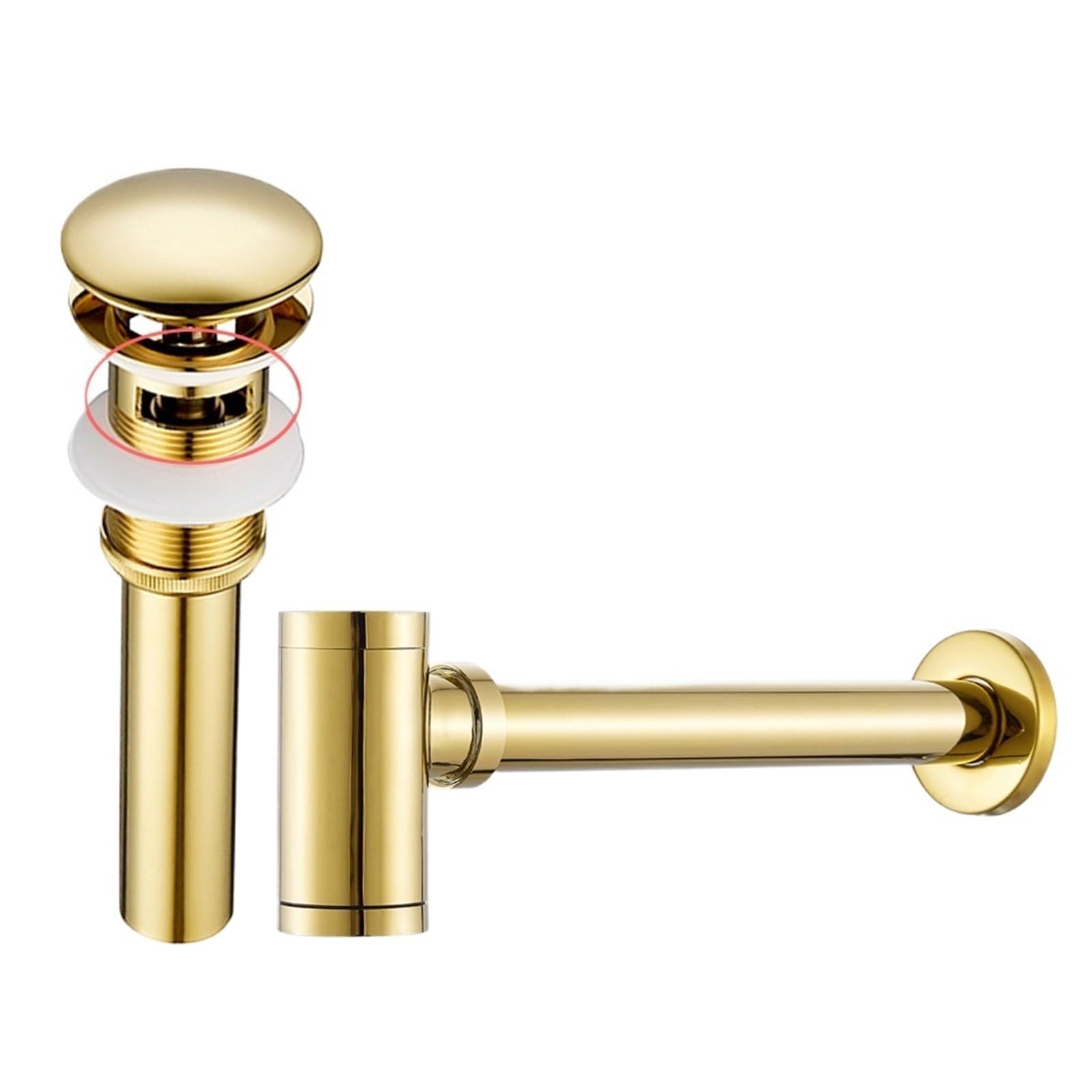 Sifón Lavabo Kit de tapón desagüe for lavabo baño, sifón latón for botellas, emergente con tubo(Golden A)