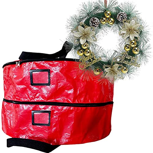 aqxreight Double Layer Christmas Wreath Storage Bag Large Capacity Wreath Storage Container Wreath Storage Box with Dual Zippers and Handles Box Includes an Extra Internal Compartment