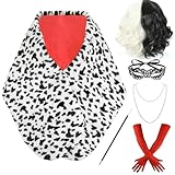 QAQ-COSPLAY Cruella Deville costume Women with Wig Accessories for Halloween Themed Party Dress Up