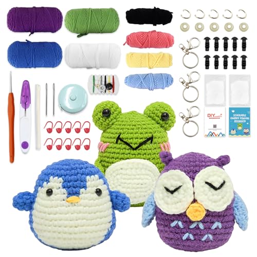 Vlecexs Kit de Ganchillo para Principiantes, Kit Crochet Principiantes, Juego de Animales de Ganchillo para Adultos y Niños con Instrucciones de Vídeo Paso a Paso, Regalos para DIY y Tejido a Mano