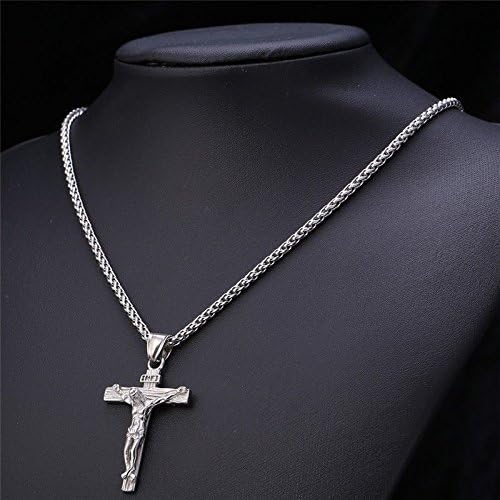 Stainless Steel Antique Cross Crucifix Pendant Jesus Necklace For Men 24 Inch (Silver) - Image 4