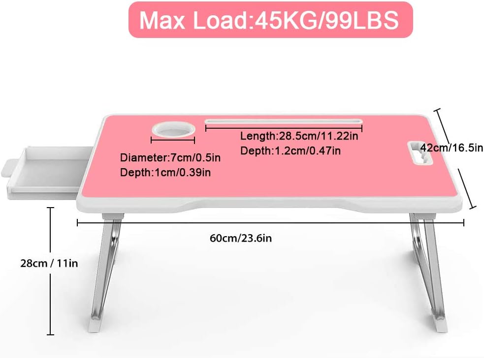 Up To 40% OFF Laptop Bed Table Foldable Lap Desks Multifunction Lap Tablet with Drawer/Cup Holder/Tablet Holder/Handle for Eating,Studying on Bed/Sofa/Couch/Floor,Pink