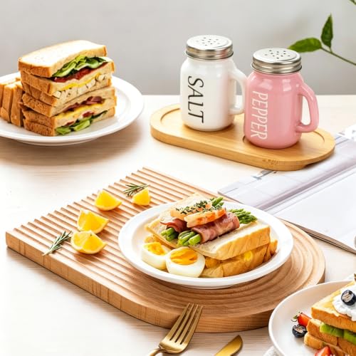 Ensemble salière et poivrière avec plateau en bambou et verre vintage – vue 8