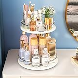 Makeup Organizer, Rotating Cosmetic Display Case, 2 Tier Lazy Susan Organizer Turntable, White
