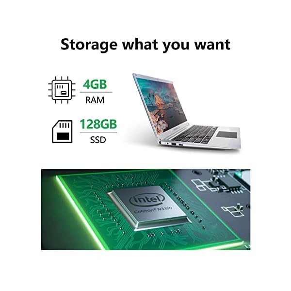 BYYBUO Laptop, 14 Zoll FHD Display Laptop Windows 11 Home mit Intel Celeron N3350 Prozessor, AZERTY Tastatur Frankreich, 4+64GB RAM, 128GB SSD, Tragbarer Laptop für Reisen… – Bild 3