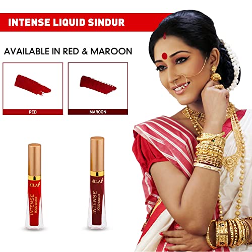 Image of MILAP Bridal Intense Matte Liquid Sindur, Red /Maroon, Waterproof Sindoor, Quick Drying Formula, Long Sponge Tip Applicator, Beauty products for Women, (Red & Maroon Sindoor 8ML EACH) Pack of 2