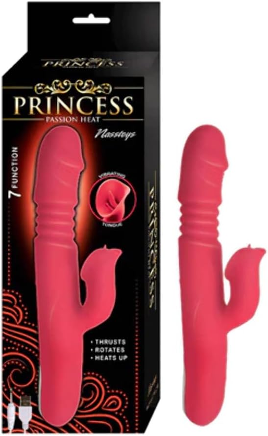 Princess Passion Heat Rechargeable Silicone Warming Rabbit Vibrator with Clitoral Licking Pinwheel - Coral