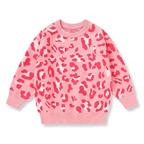 Toddler Baby Cotton Pullover Sweater Tops Kids Fall Winter Knit Sweater Solid Color Clothes 1-5T (Pink Leopard, 2-3 T)