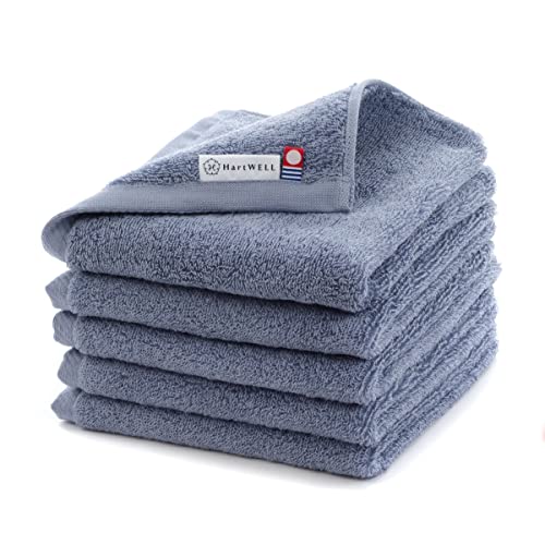今治タオル ハートウエル 5枚セット もこもこ365 ウォッシュタオル ブルー