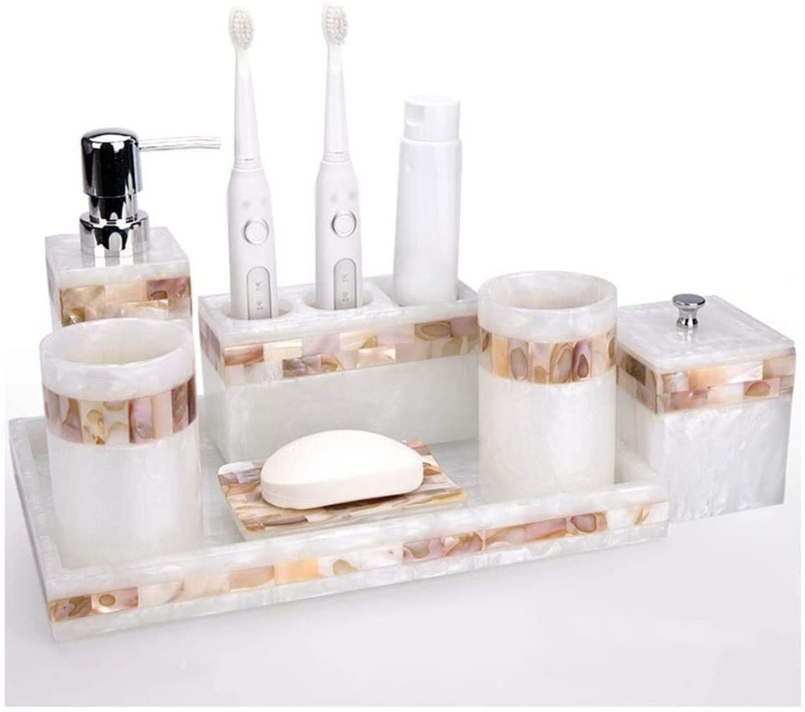 Dispensador Jabón Set Juego De Accesorios De Baño De Carcasa De Lujo Ligero, Soporte para Cepillo De Dientes De Resina, Dispensador De Jabón, Suministros De Baño Baño Accesorios(7pcs)