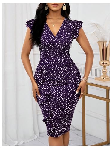 Milumia Women's Heart Polka Dots Ruffle Cap Sleeve Dress Elegant Warp V Neck Pencil Dresses4