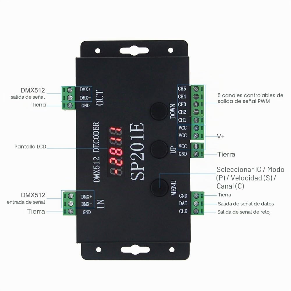 ALITOVE WS2812B WS2811 DMX a decodificador de controlador SPI, controlador de decodificador DMX 512 RGB WW para SK6812 WS2801 WS2813 LP6803 8806 1903 RGBWW tira de luz de píxeles LED DC5V ~ 24V