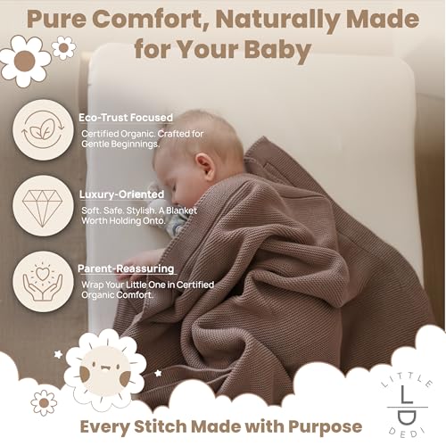 Image of Organic Cotton Baby Blanket 30x40 in, Mocha Meringue - GOTS Certified, Soft Knit Swaddle with Gift Box, Breathable Nursery Blanket for Crib & Stroller, Machine Washable