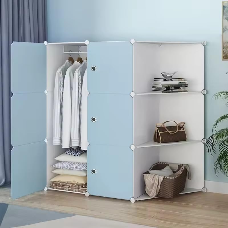 Image of Mevigo Plastic Wardrobe for Kids and Baby-Cupboard for Clothes, Almirah for Clothes, Baby Collapsible Wardrobe, Multi-Purpose Kids Storage Rack for Home Books,Toy,Living Room (Blue-HE2, 4+3- Door)