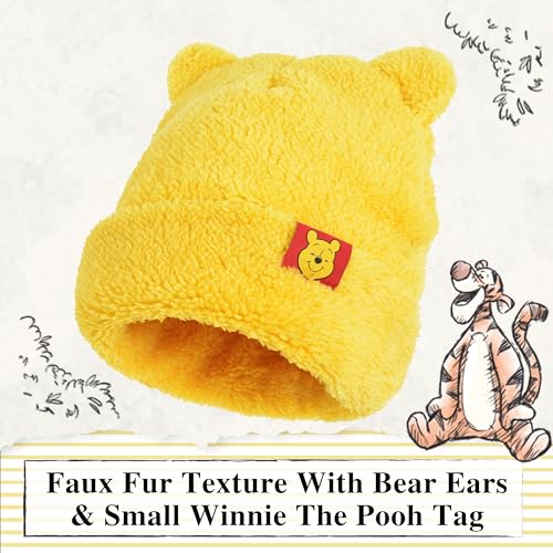 Image of Disney Winnie The Pooh Beanie Hat, Winter Knit Cap with 3D Ears, Yellow