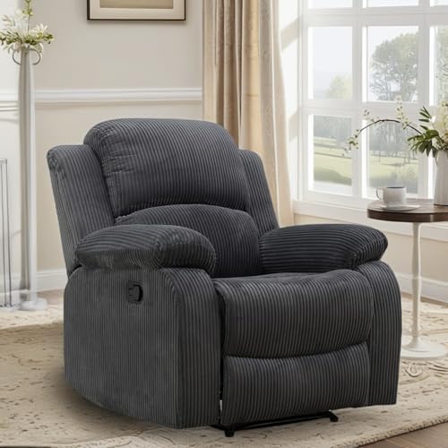 Image of Manual Recliner Chair, Oversized Corduroy Fabric Single Sofa, Grey | Manual Recliner Chair, Single Corduroy Reclining Chair, Breathable Fabric,Adjustable Backrest