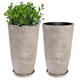QCQHDU Set of 2 Oversized 9 Gallon Round Planters for Front Door & Patio - 12x21 Inch...
