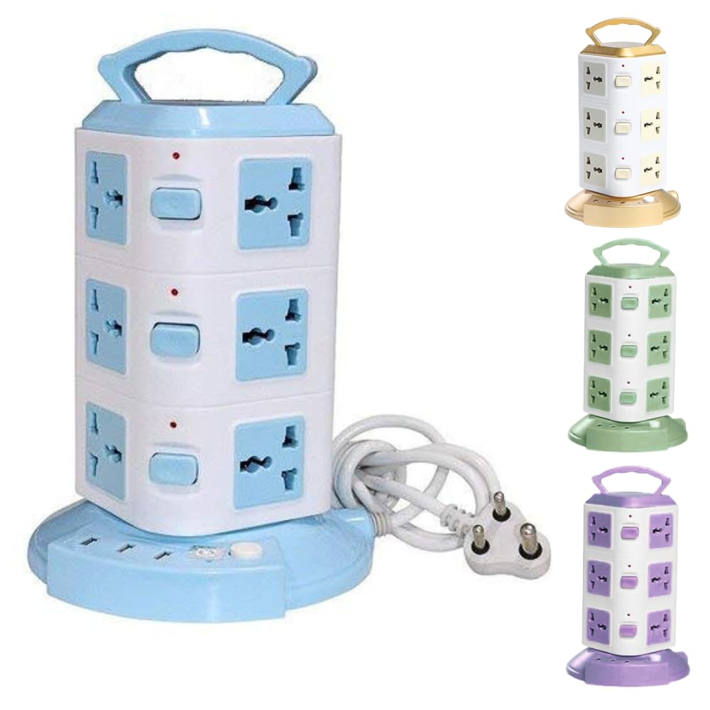 Multifunctional Cube Extension Board with Switches - 3 USB Ports + 12 Power Sockets Power Converter, 2500W Power Output, 2.1A USB Charging Port, 3M Cord Length, (Multicolour)- 1pc.-image-28