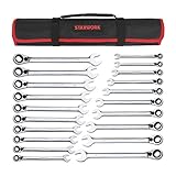 STARWORK 20 Pc. Reversible Ratcheting Combination Wrench Set, Non-Slip, Long Pattern, SAE, Metric,...