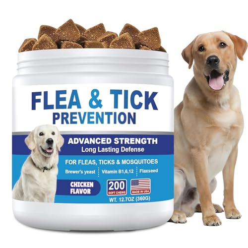 Flea and Tick Prevention for Dogs Chewables 200 Soft Treats - Oral Flea and Tick Chews Supplement, Vet Recommended Supplement Chews, Skin & Coat Support for Dogs, Puppies, All Breeds & Sizes